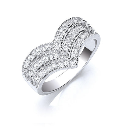 Silver Pave Set Cubic Zirconia Triple Wishbone Ring – product view