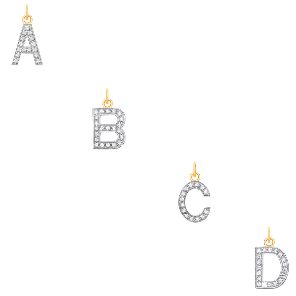 Yellow Gold Medium Cubic Zirconia Initial Pendants