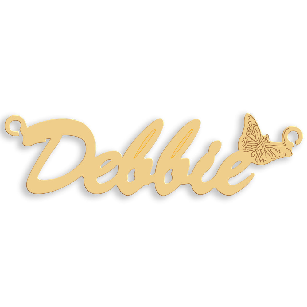 9ct Gold Script Butterfly Nameplate