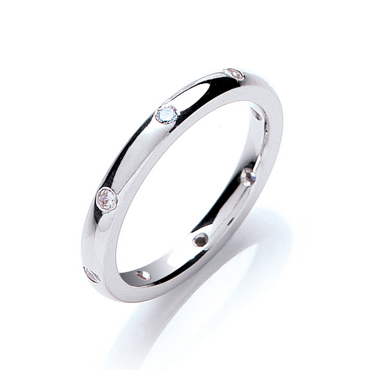 0.13ctw 8st Brilliant Cut Diamond Set 2mm Court Wedding Band - Platinum