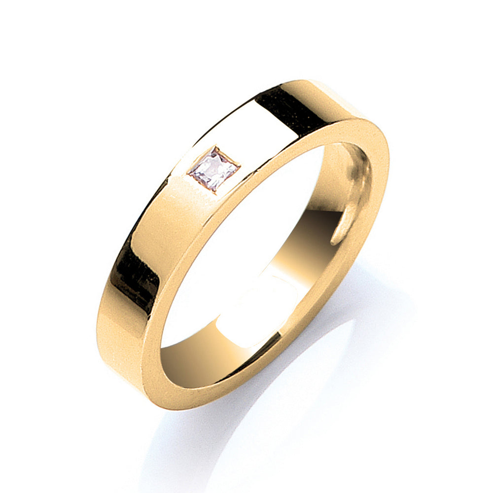 0.10ct S/S P/C Diamond Set 4mm Flat Court Wedding Band