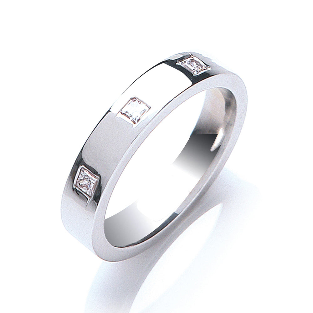 0.33ctw 3st P/C Diamond Set 4mm Flat Court Wedding Band