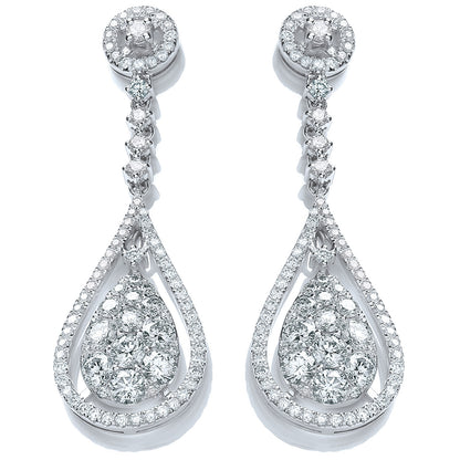 18ct White Gold 3.30ct Diamond Drop Earrings