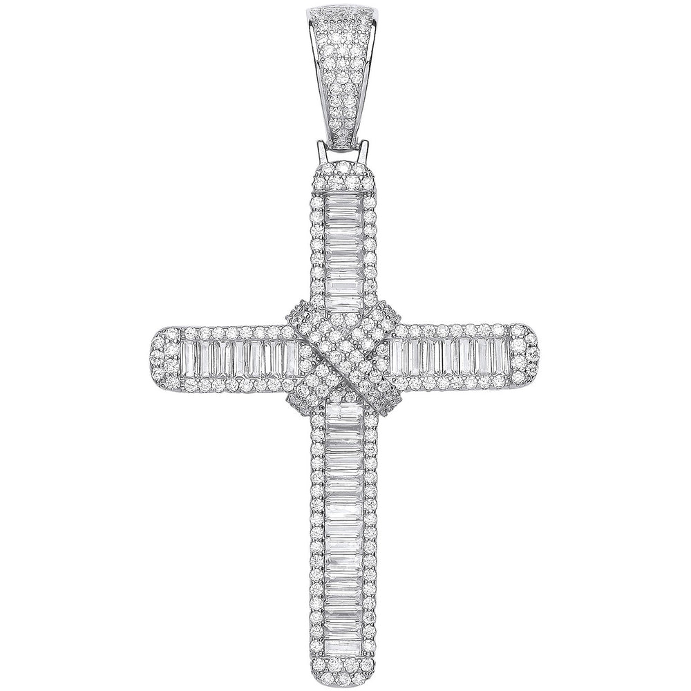 Silver Baguettes & Round Cubic Zirconias Large Cross
