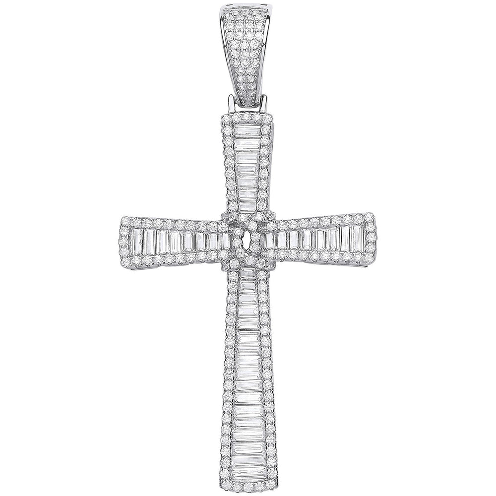 Silver Baguettes & Round Cubic Zirconias Large Cross