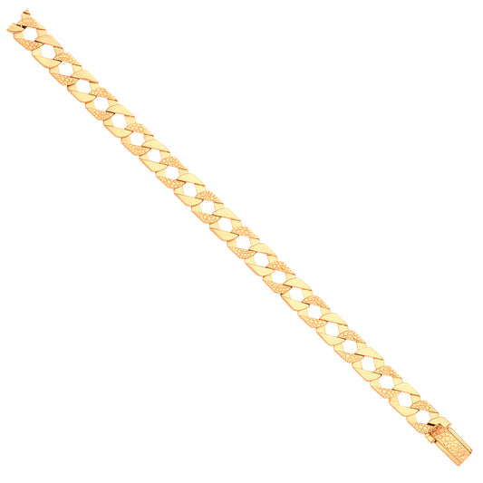 Yellow Gold Plain & Nugget 10.5mm Link Flat Curb Chain