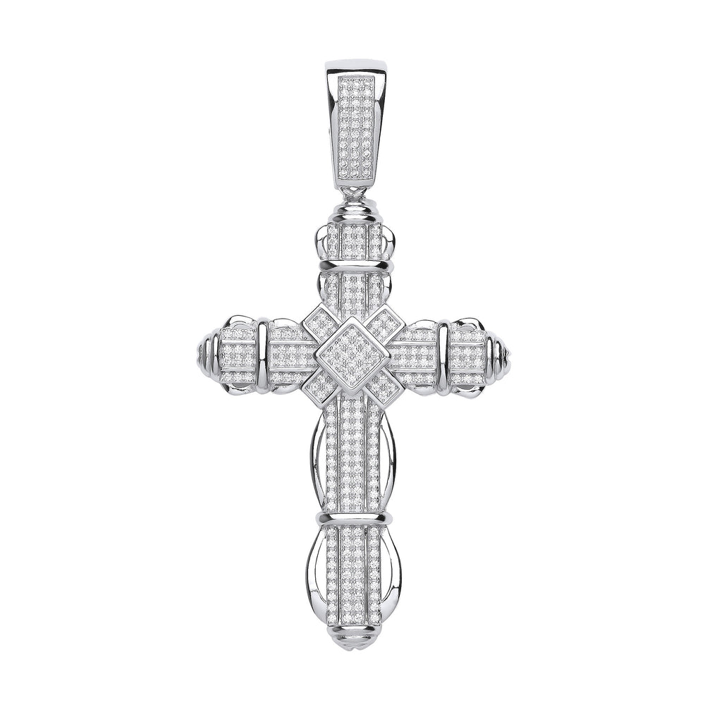 Silver Big Fancy Cubic Zirconia Cross