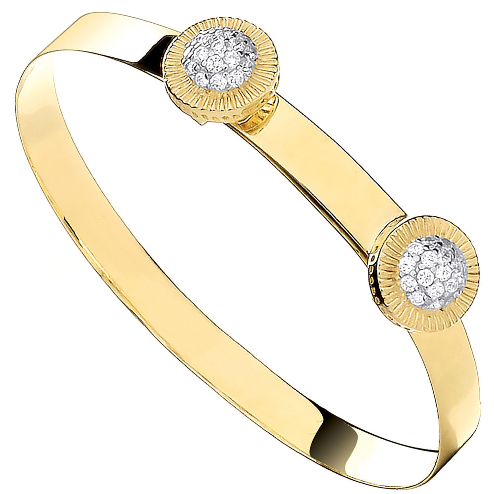 Yellow Gold Round Cubic Zirconia Studs Expandable Baby Bangle – product view