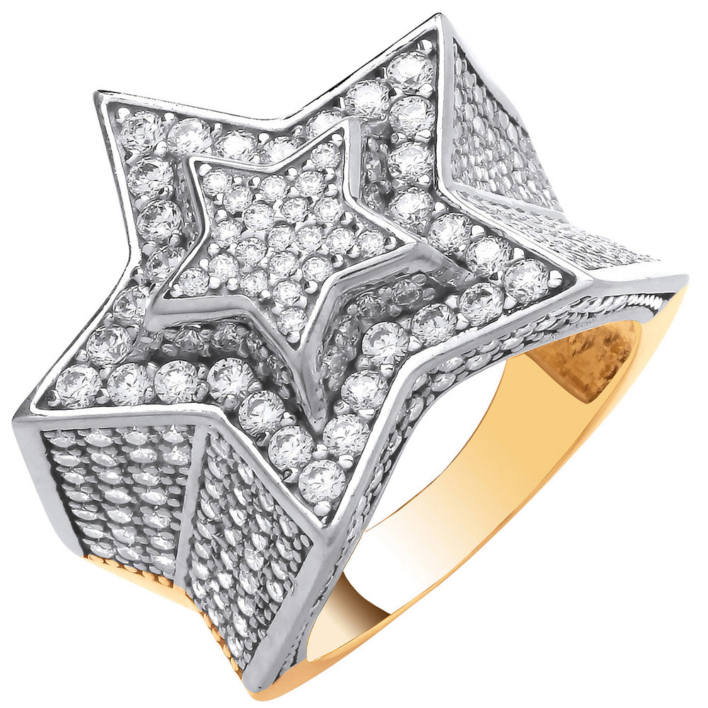 Yellow Gold Cubic Zirconia Large 3D Star Ring – product view