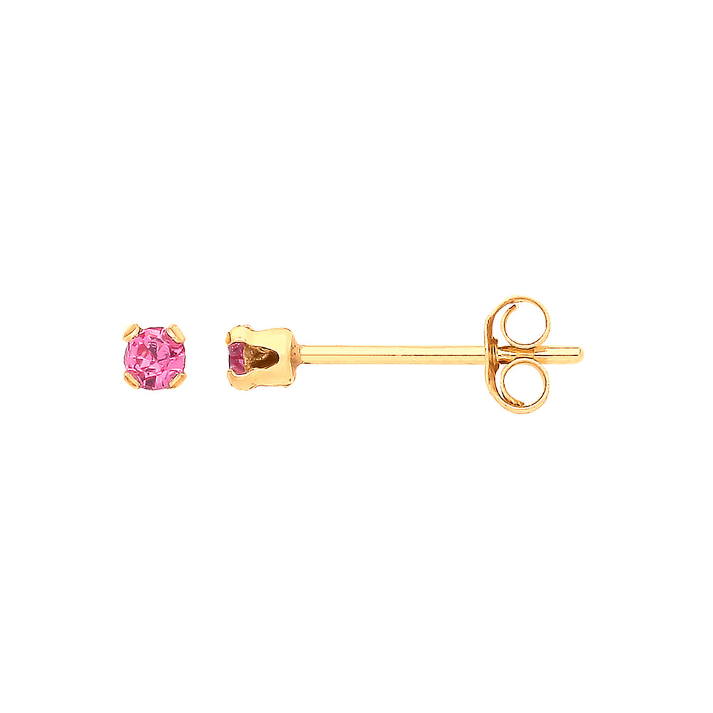 9ct Yellow Gold 2mm Claw Set Pink Crystal Studs