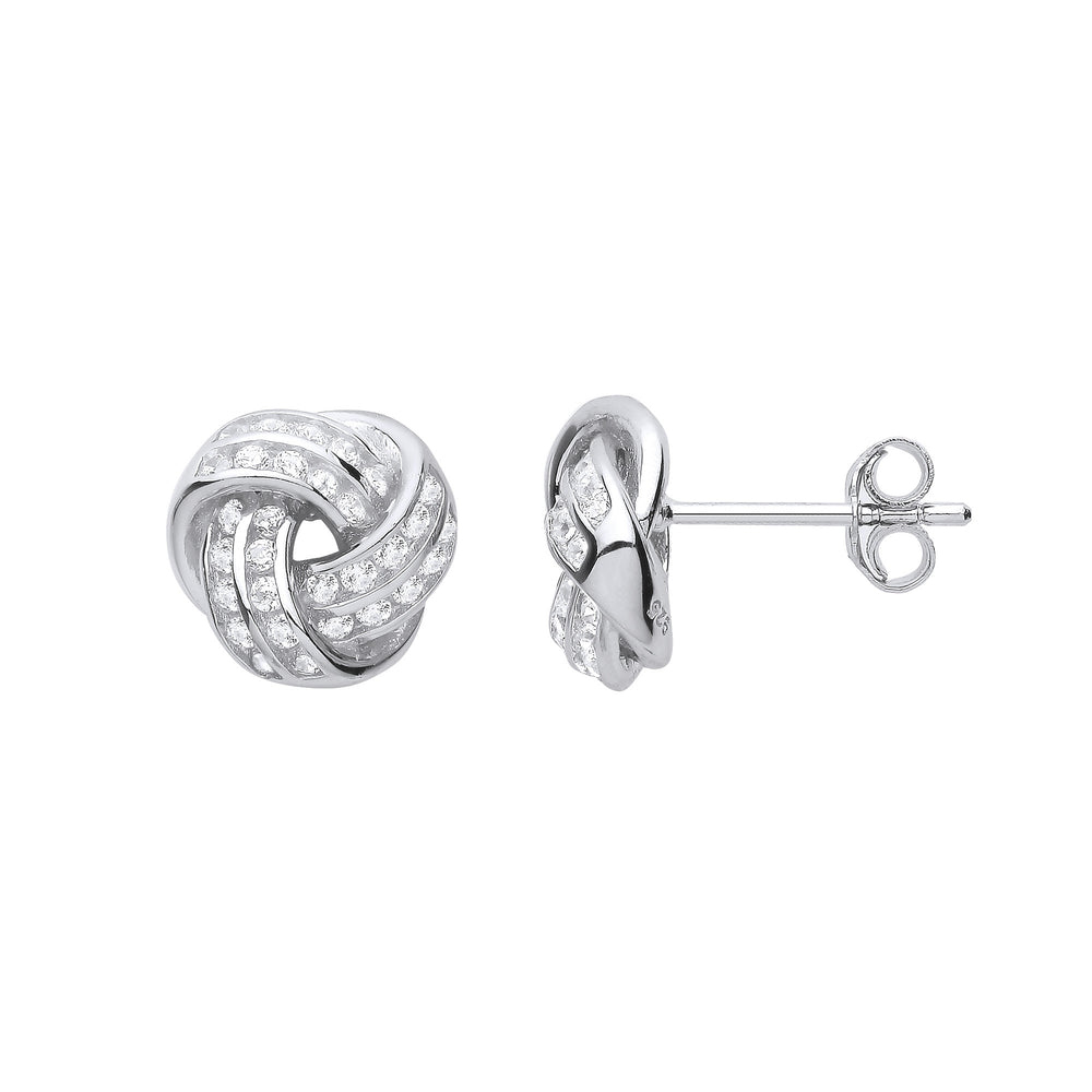 Silver Cubic Zirconia Knot Stud Earrings
