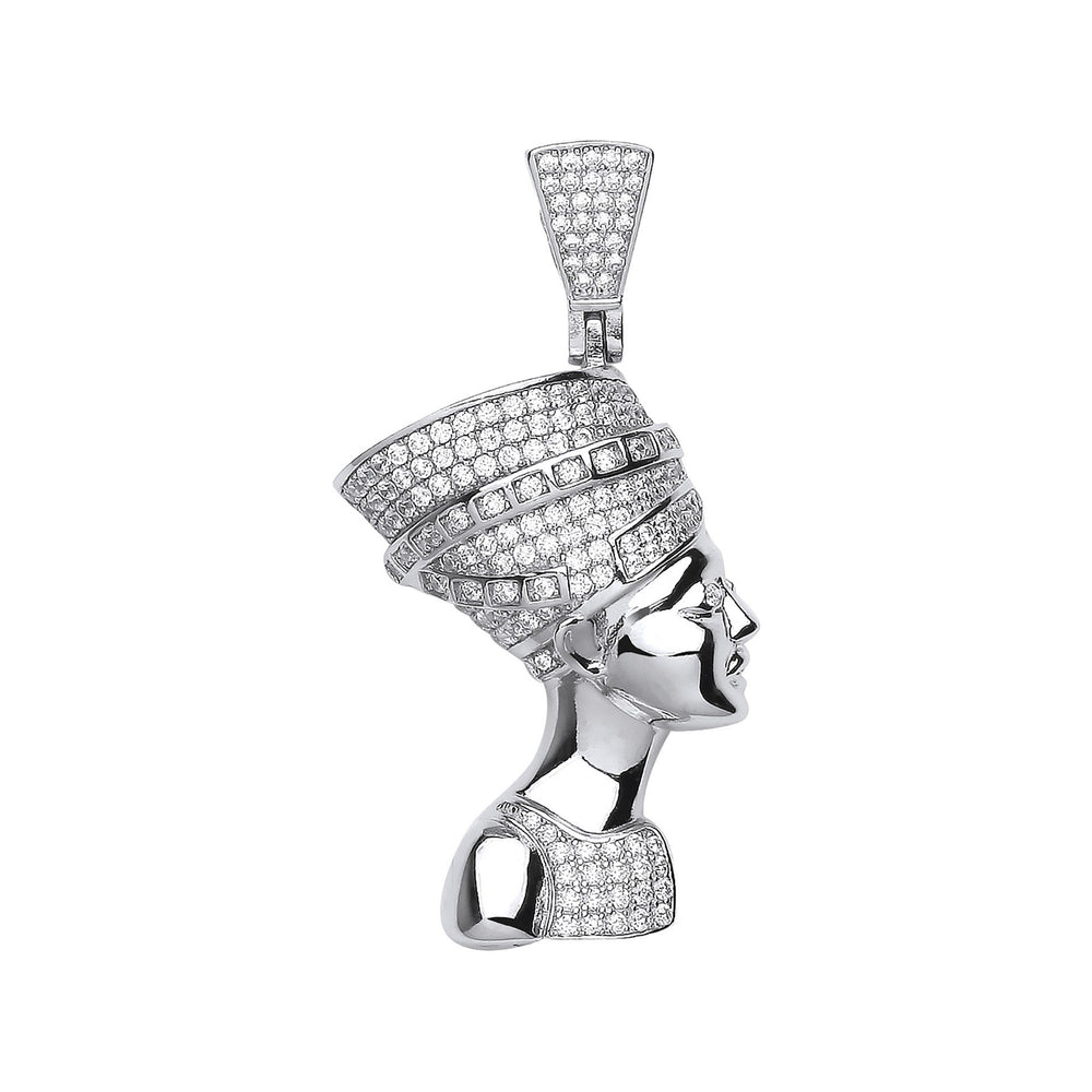 Silver Large Queen Nefertiti Cubic Zirconia Pendant