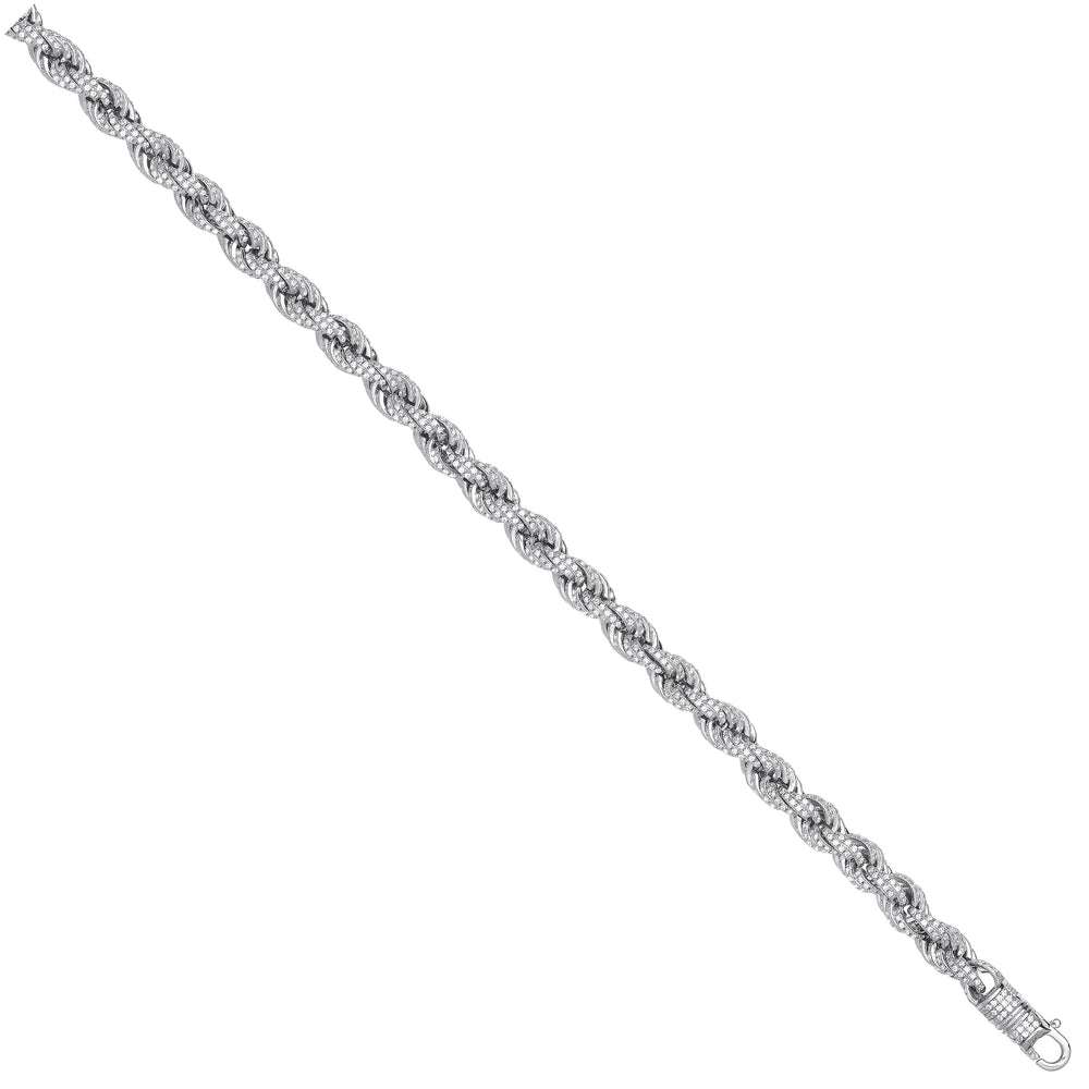 Silver 7mm Cubic Zirconia Set Rope Chain