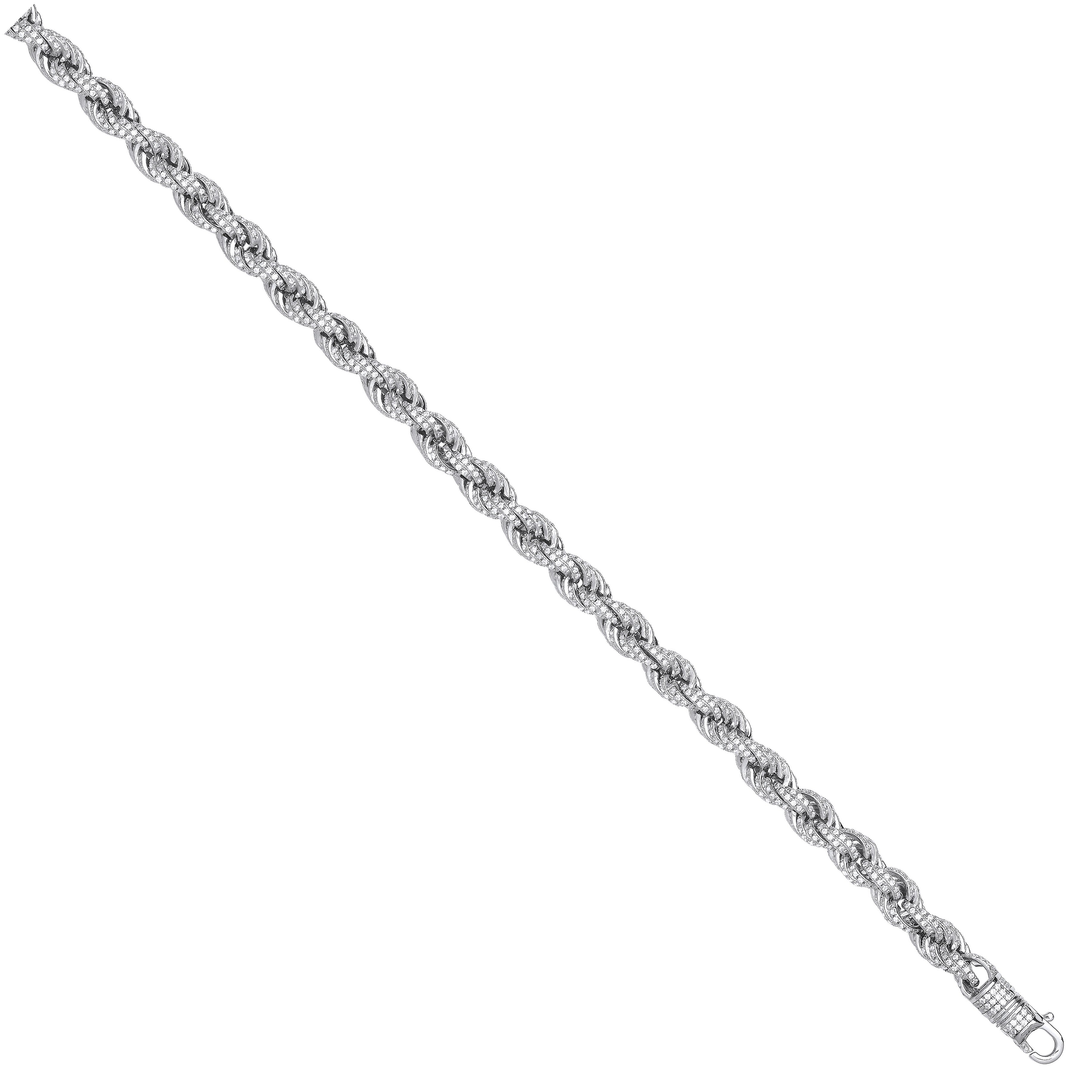 Silver 7mm Cubic Zirconia Set Rope Chain