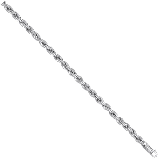 Silver 7mm Cubic Zirconia Set Rope Chain