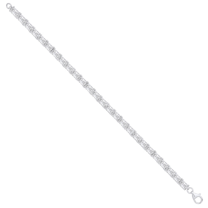 Silver Emerald Cut Cubic Zirconia Tennis Bracelet