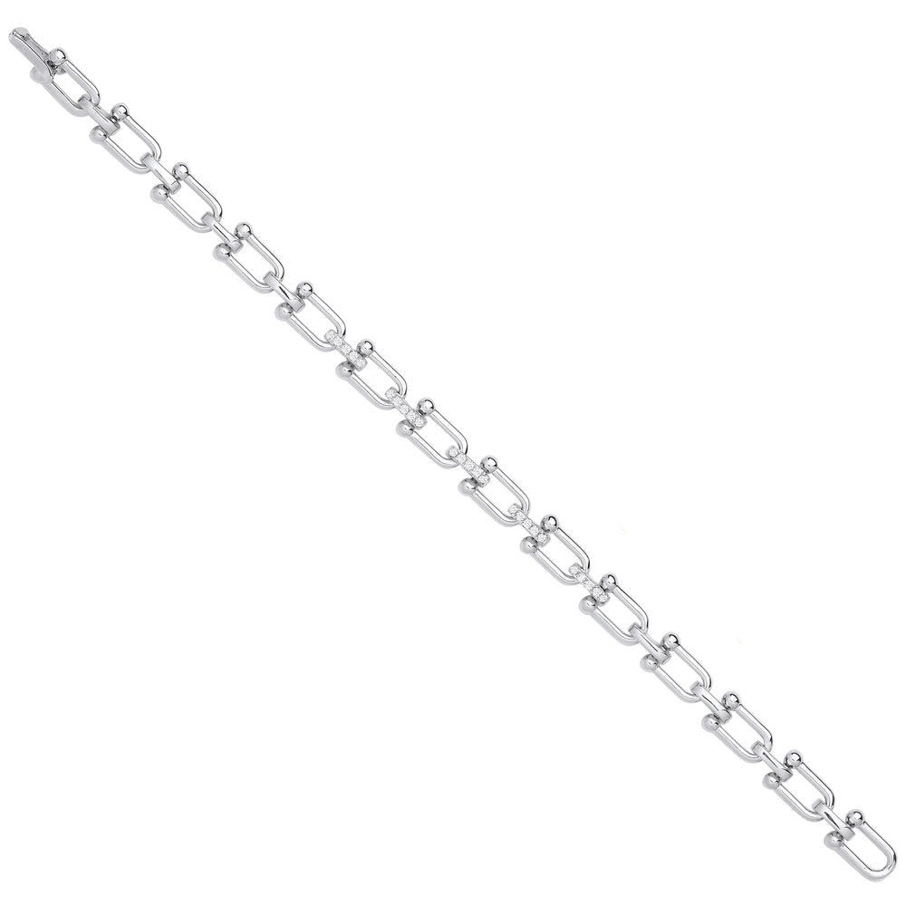 Silver Bike Lock Link with Cubic Zirconias Ladies Bracelet