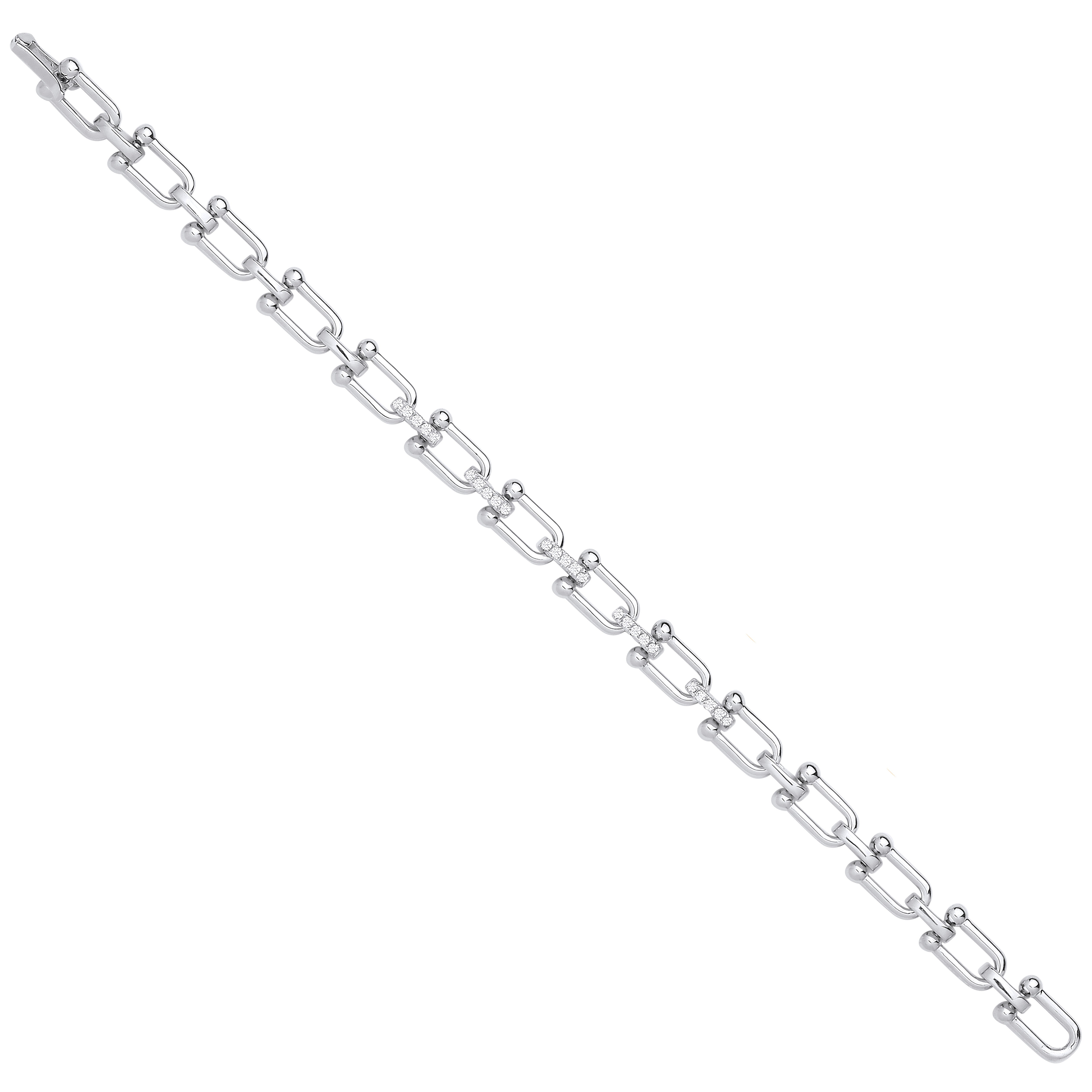 Silver Bike Lock Link with Cubic Zirconias Ladies Bracelet