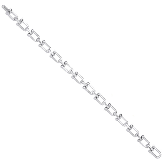 Silver Bike Lock Link with Cubic Zirconias Ladies Bracelet