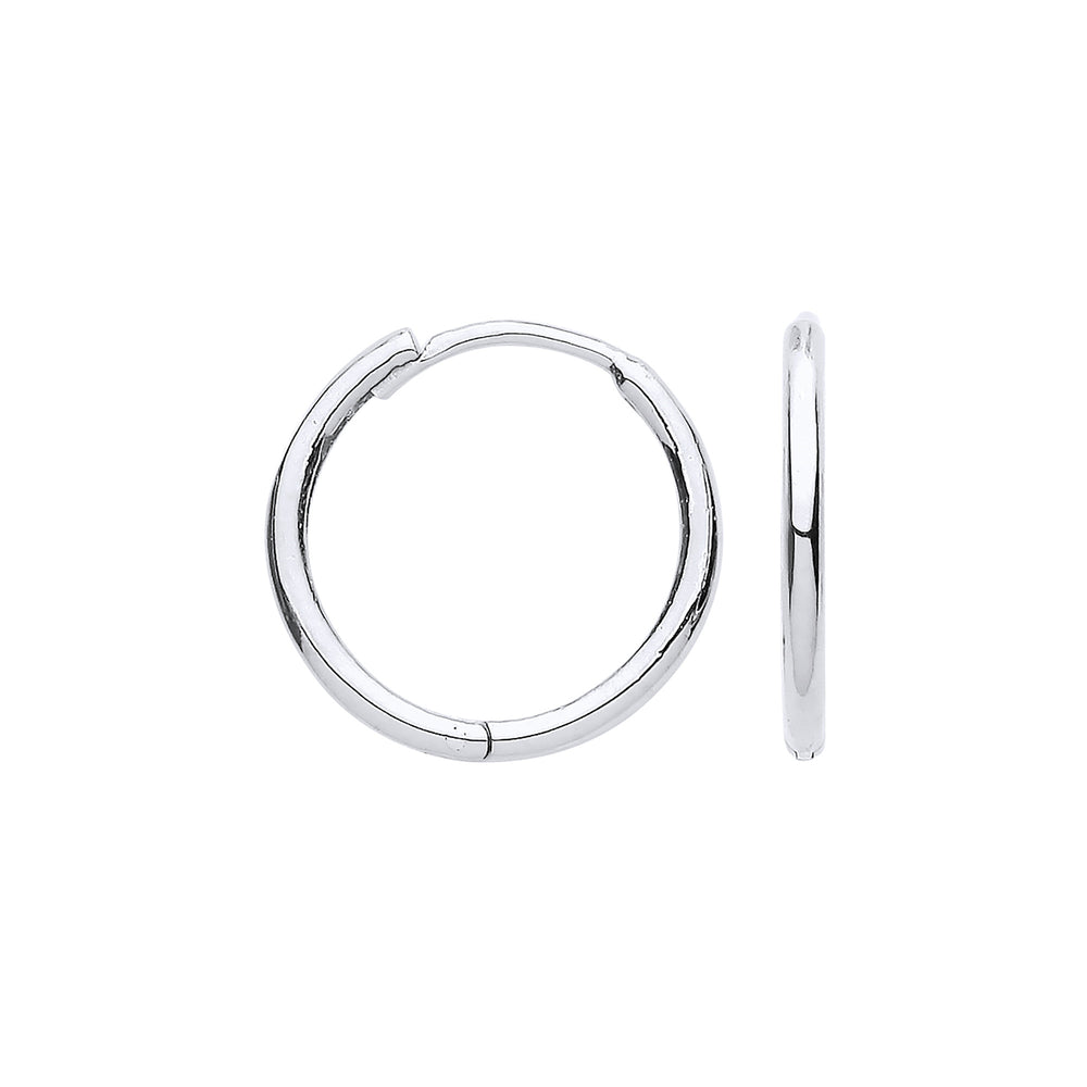 White Gold 14mm Plain Hinged Huggies