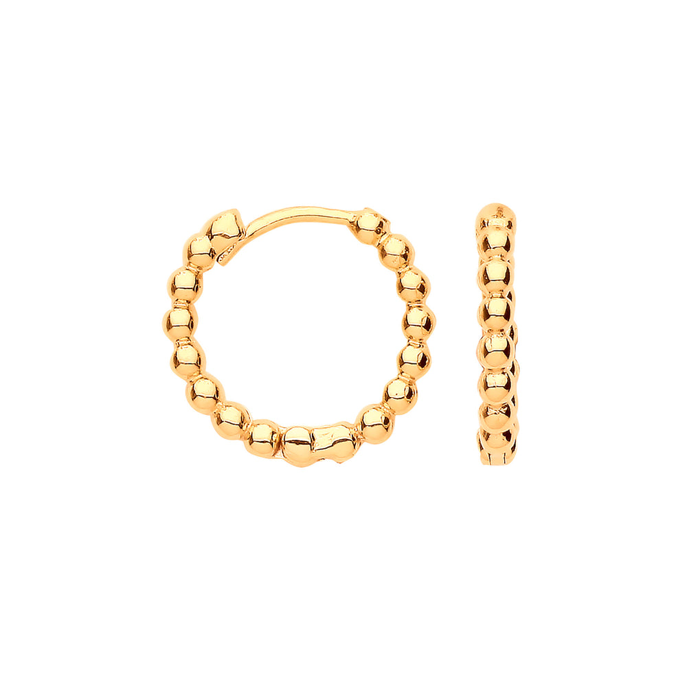 Yellow Gold 13mm Beaded Hinged Huggies – product view