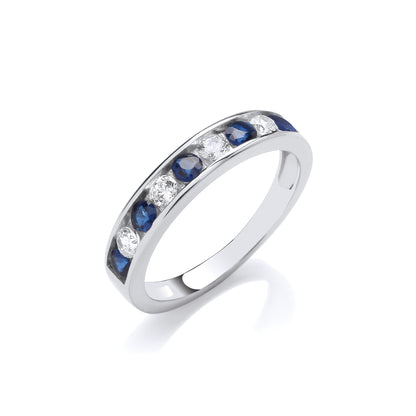 Sapphire Blue & Clear Cubic Zirconia Half ET Silver Ring