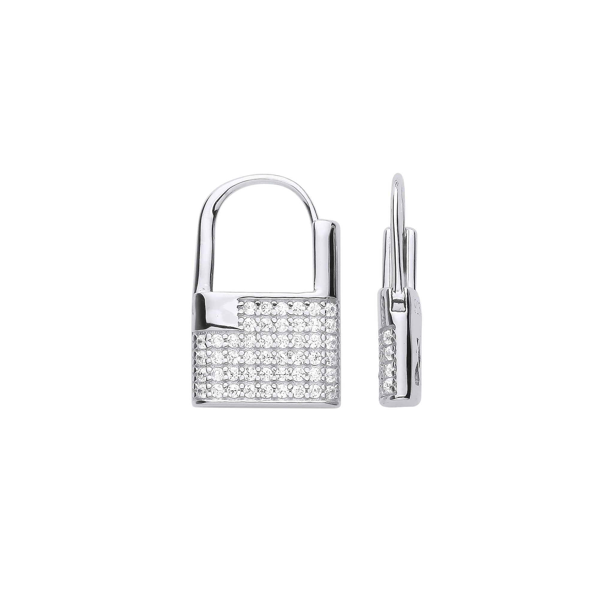 Silver Cubic Zirconia Padlock Drop Earrings