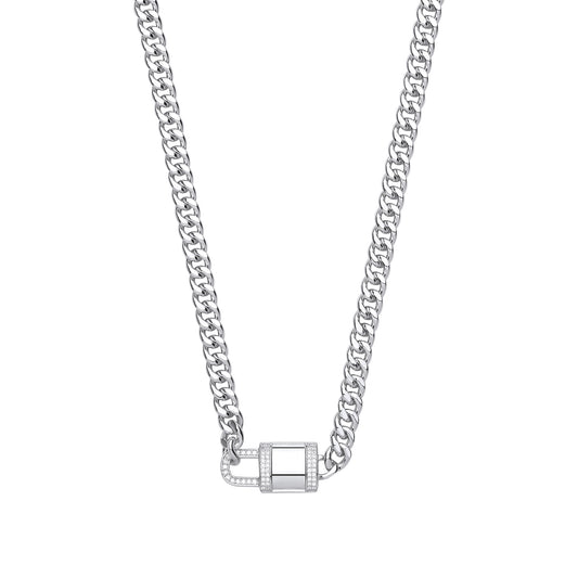 Silver Cubic Zirconia Padlock Choker Necklace