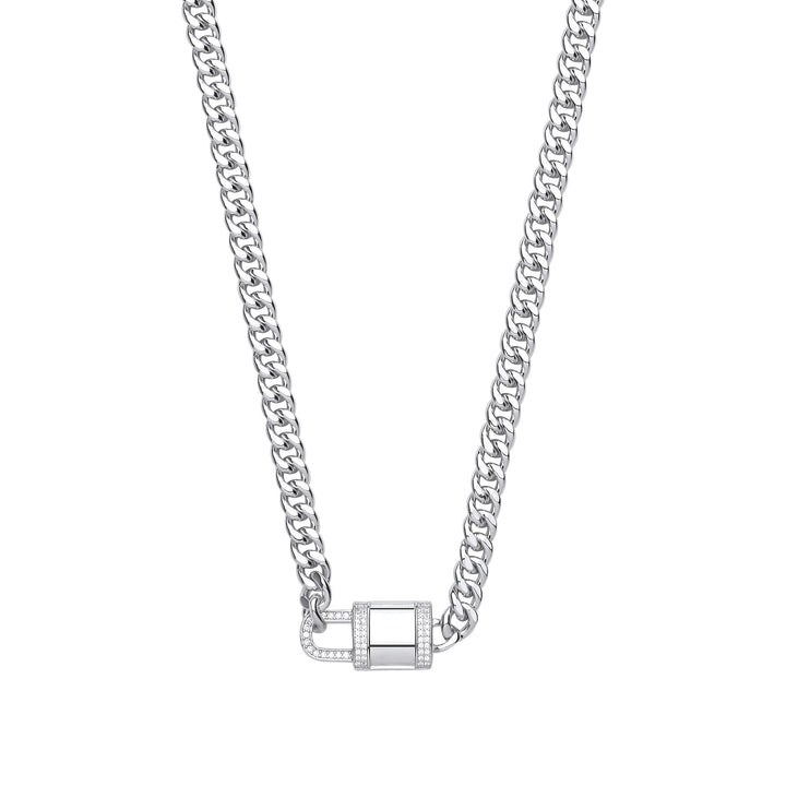 Silver Cubic Zirconia Padlock Choker Necklace