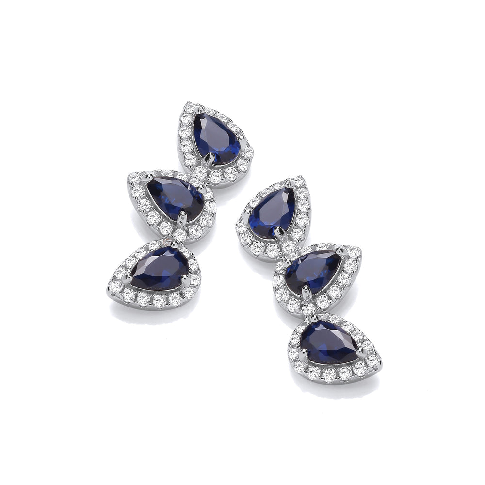 Teardrop Blue Cubic Zirconia Climber Stud Earrings