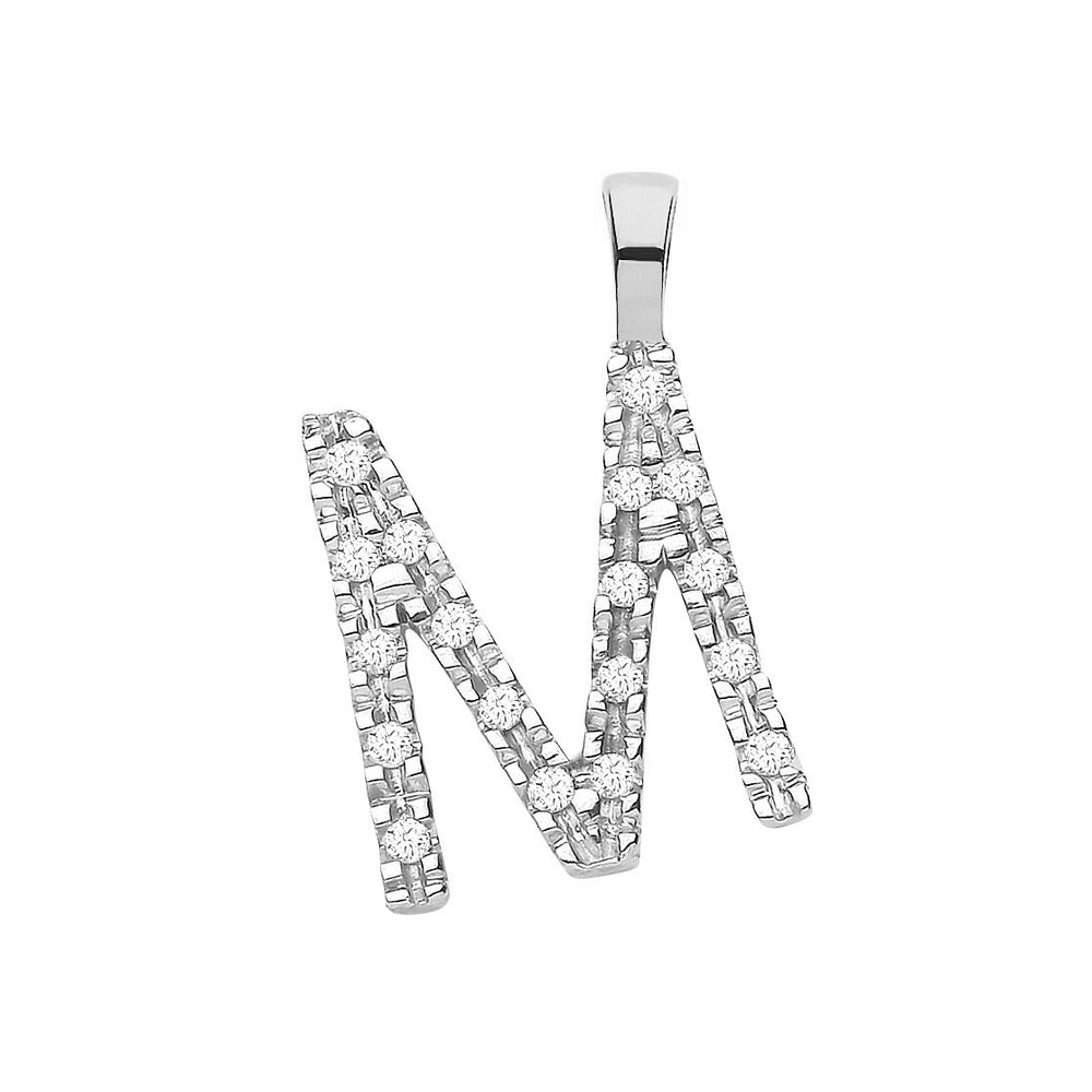 9ct White Gold 0.06ct Diamond M Initial