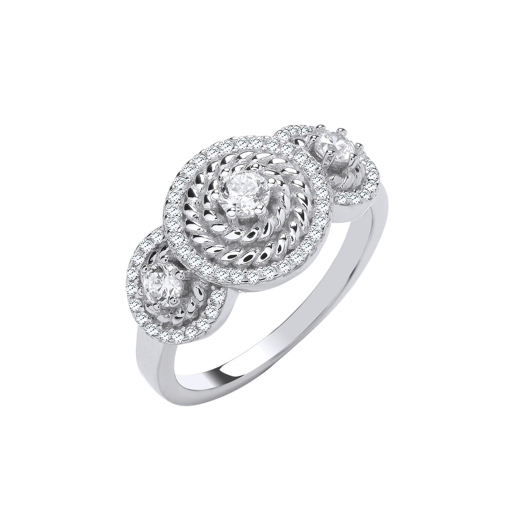 Silver Trilogy Halo Cubic Zirconia Ring