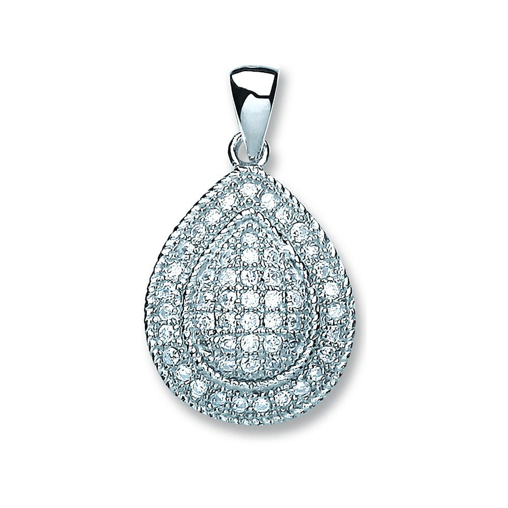 Silver Large Pear Shape Cubic Zirconia Pendant