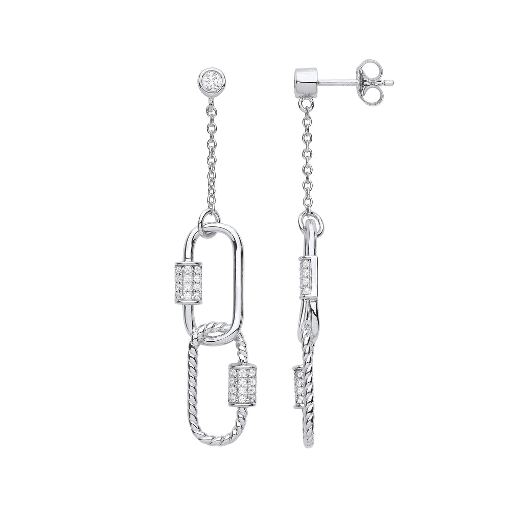 Silver Paper Clip Cubic Zirconia Drop Earrings
