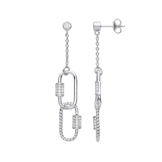 Silver Paper Clip Cubic Zirconia Drop Earrings