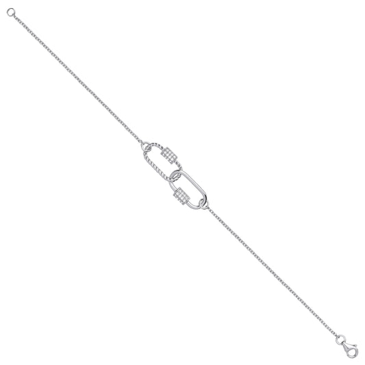 Silver Paper Clip Cubic Zirconia Ladies Bracelet