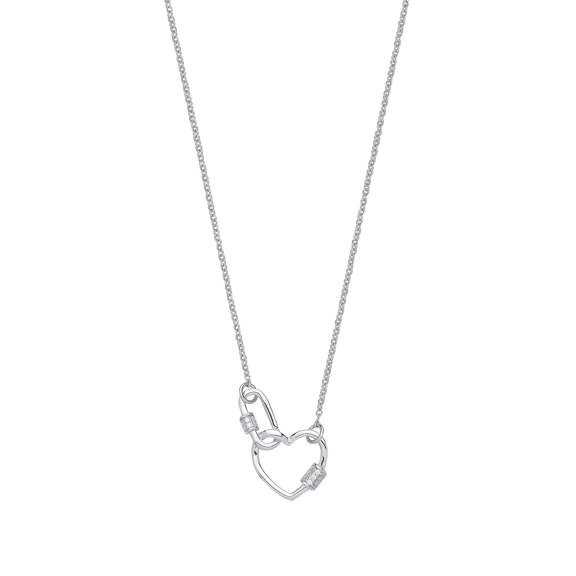 Silver Heart Paper Clip Cubic Zirconia 16" Necklace