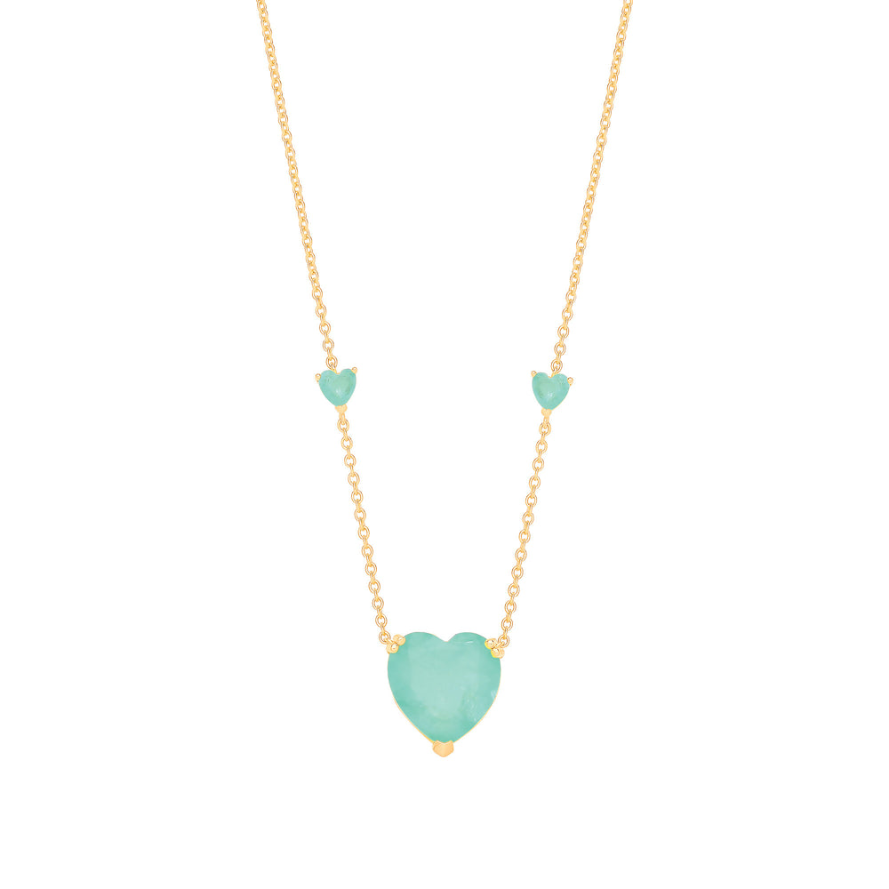 Silver Yellow Gold Plated, Green Heart Necklace