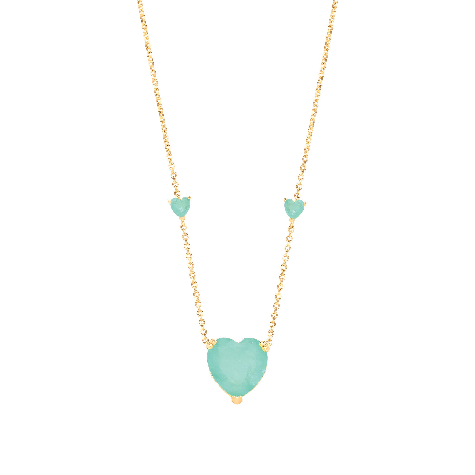 Silver Yellow Gold Plated, Green Heart Necklace