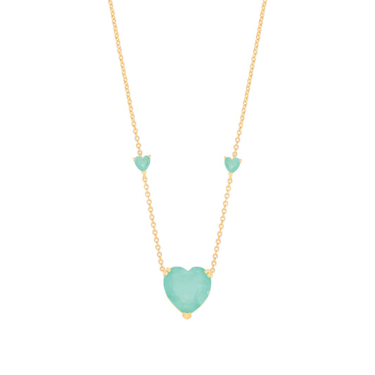 Silver Yellow Gold Plated, Green Heart Necklace
