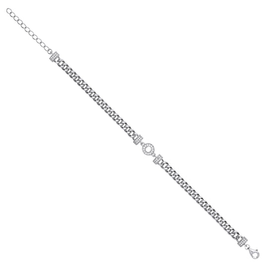 Silver Circle of Life Cubic Zirconia Ladies Curb Bracelet