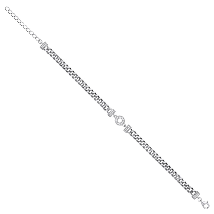 Silver Circle of Life Cubic Zirconia Ladies Curb Bracelet