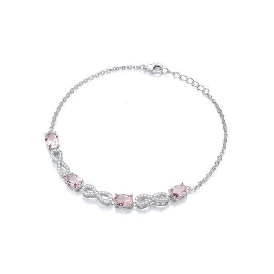 Morganite Oval Cubic Zirconias Infinity Ladies Silver Bracelet