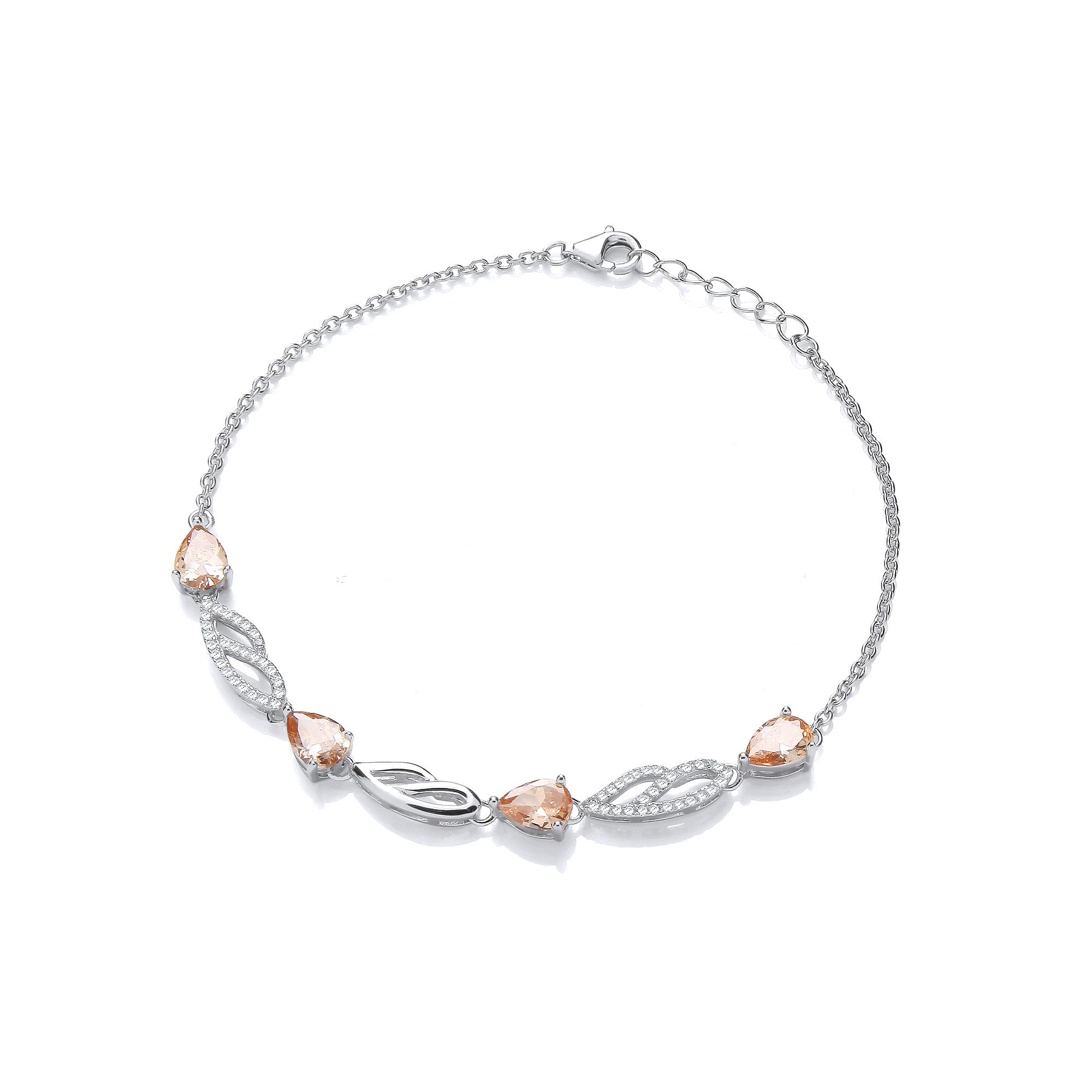 Champagne & Clear Cubic Zirconias Ladies Silver Bracelet