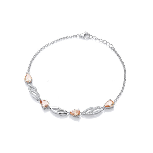 Champagne & Clear Cubic Zirconias Ladies Silver Bracelet
