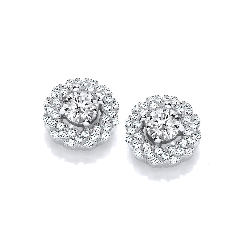 Halo Style Cubic Zirconia Stud Earrings