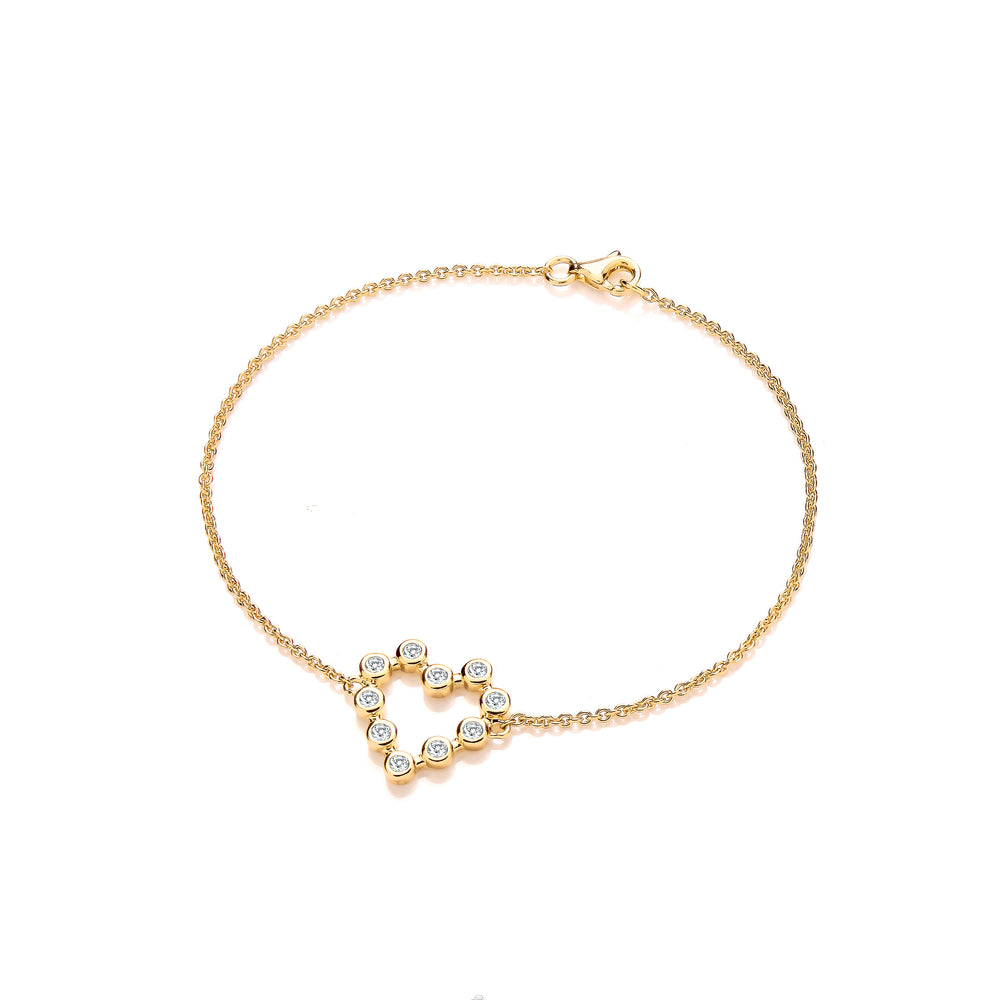 Yellow Gold Plated Silver Heart Rubover Cubic Zirconias Ladies Bracelet