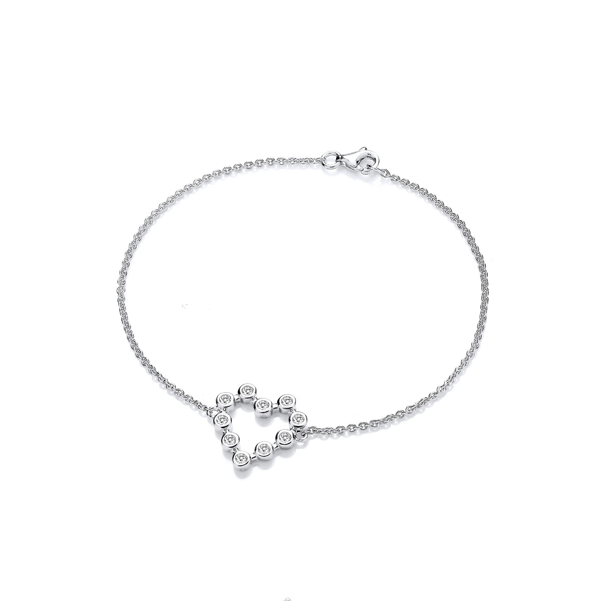 Silver Heart Rubover Cubic Zirconias Ladies Bracelet