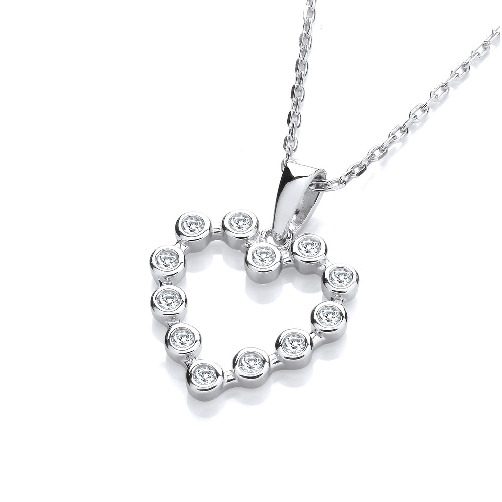 Heart Rubover Cubic Zirconias Drop Pendant with Chain