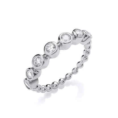 Seven Cubic Zirconias Beaded Silver Ring